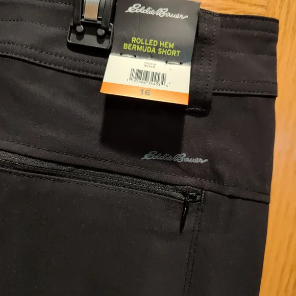 NWT Women's Eddie Bauer Black Rolled Hem Bermuda Shorts, Adjustable, UPF50 - Picture 6 of 9